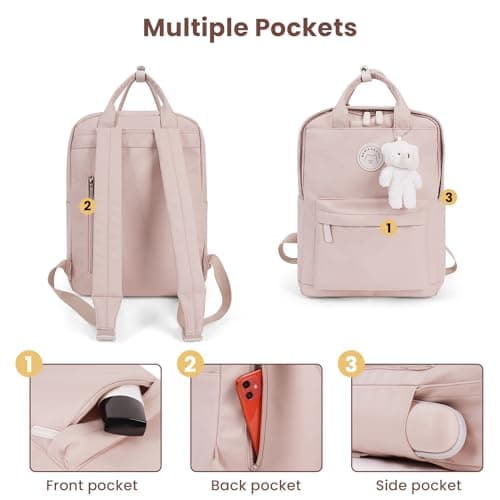 TIAASTAP Aesthetic Backpack School Bags for Girls Kawaii School Backpack with Cute Pendant Preppy School Bag for Kids Boys Teenage Primary Secondary Middle School (Pink) — view 4