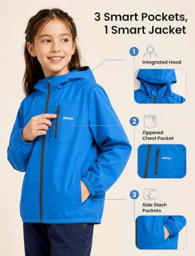 JiAmy Kids Water-repellent Hooded Jacket Lightweight 7-8 Years, Blue — view 4