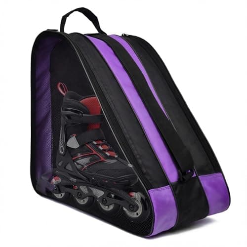 ZIJANG Purple Ski Boot Bag with Large Capacity, 3 Compartments Inline Bag Made of Durable Oxford Fabric, Roller Skate Bag with Adjustable Shoulder Strap
