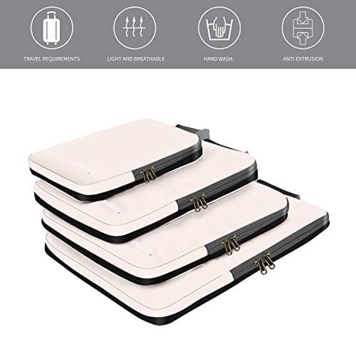 Eono Compression Packing Cubes, Luggage Organiser Set, Extensible Suitcase Organiser, Packing Organisers for Suitcases, Packing Cubes for Travel or Home Storage - White, 4 Set — view 3