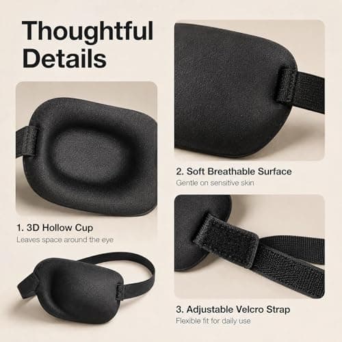 2 Pcs 3D Contoured Sleep Eye Mask – Adjustable Blackout Eye Patch for Right or Left Eye, Soft Breathable Night Blindfold for Travel, Shift Work, Daily Relaxation – One Eye Cover for Light Sensitivity — view 3
