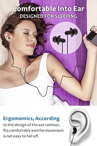 Hearprotek Sleep Earbuds, 2 Pairs Ultra Soft Lightweight Silicone Sleeping Earphone Headphones with Volume Control and Mic for Side Sleeper, Snoring, Air Travel, Relaxation (Black) — view 2