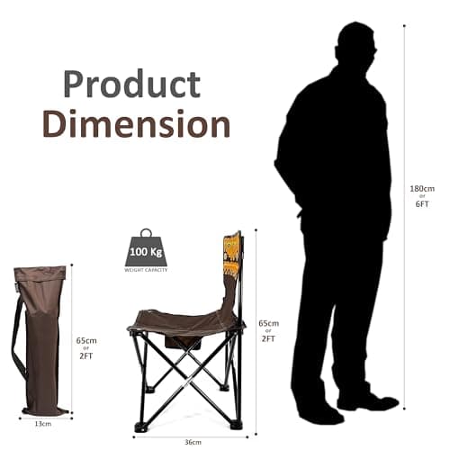 Crystals Folding Camping Chair, Compact, Heavy Duty, Portable, Lightweight & Foldable with Side Pocket, Picnic Chair for Fishing, Garden, Travel - Brown — view 2