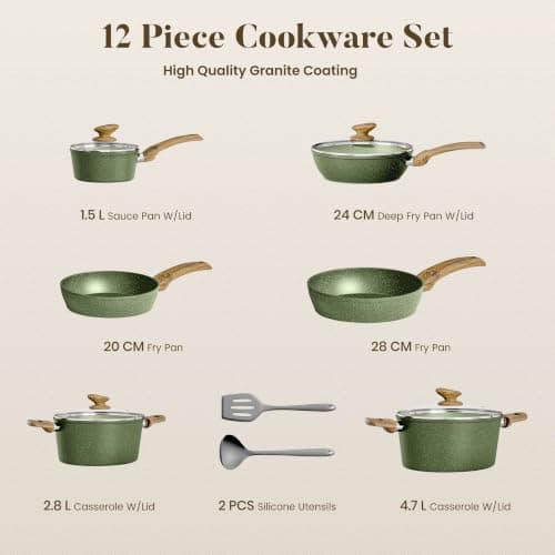 Kitchen Academy Granite Non-Stick Cookware Set 12-Piece, Sage Green — view 2