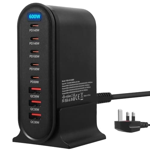 USB C Charger 600W 8 Port GaN III Fast Charging Station with 140W USB C Output, 1.5m Cable, Multi Charger Hub for Laptop, MacBook, iPhone, iPad, Samsung, Android, Home Office Travel