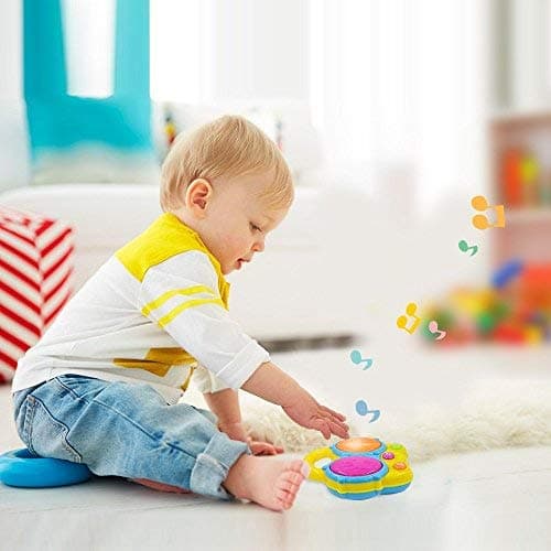 WEofferwhatYOUwant Baby Bongo Drums – Musical Toy with Animal Sounds, Classic Songs & Projector Lights | 3 Play Modes & Soft Volume | Travel Size for Babies 6+ Months | Batteries Included — view 5