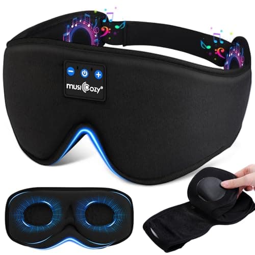 MUSICOZY BambooCotton Sleep Mask Headphone with Dual Removable 3D Eye Cups