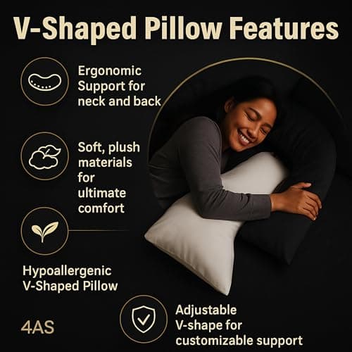 4AS V Pillow with Pillowcase – Hypoallergenic & Orthopedic V Shaped Pillows for Ultimate Comfort – Ideal for Maternity, Nursing, and Relaxation (White – 75X35cm) — view 2