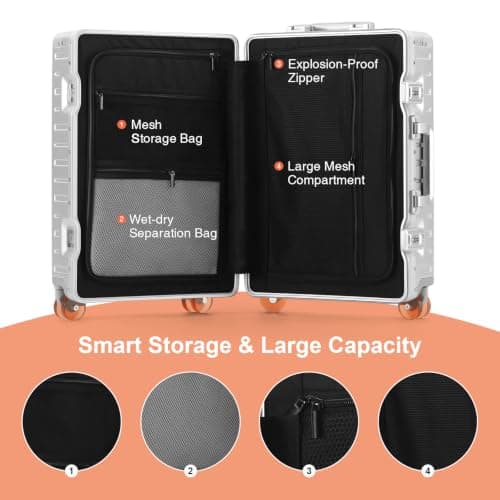 ASYSUIT Expandable Aluminium Cabin Suitcase with Laptop Compartment,Silver — view 6