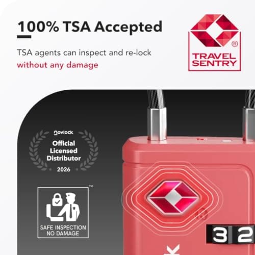 TSA Luggage Locks with Alert Indicator – 4-Digit Travel Padlocks with Flexible Cables for Suitcases, Backpacks & More – Suitcase Locks, 2-Pack, Pink — view 3