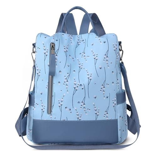SODOLLEE Backpack Womens Anti Theft – Floral Small Rucksack Bag, Lightweight Water-Resistant Back Pack for Work, Travel & Holiday Blue