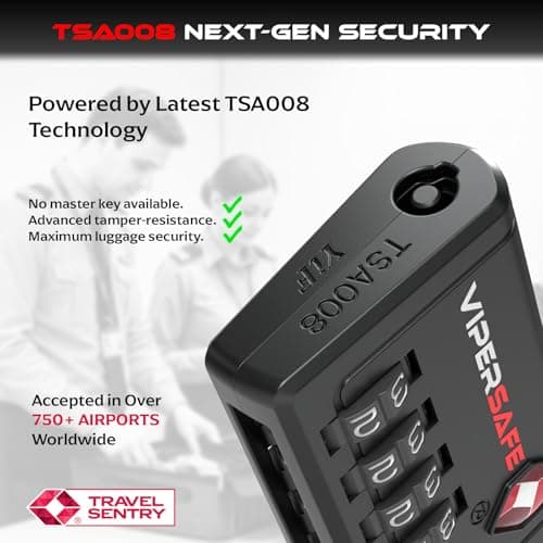 Vipersafe New TSA008, TSA Approved Luggage Lock with Open Alert Indicator – 4-Digit Travel Lock for Luggages, Bags & Backpacks – Heavy Duty Flexible Cable Padlock (Black, 1-Pack) — view 6