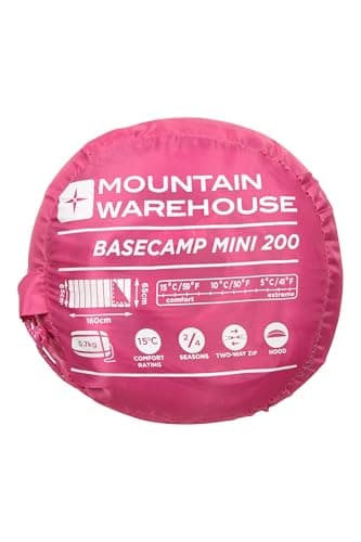 Mountain Warehouse Basecamp 200 Mini Sleeping Bag - 2 Season, 160 * 65cm, Insulated Kids Travel Sleep Essential - For Spring Summer, Camping & Travel Bright Pink — view 6