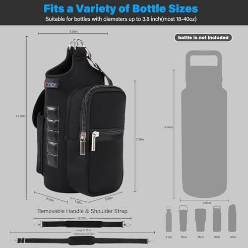 icolor Magnetic Gym Bag Water Bottle Holder Carrier with Strap & Phone Pockets, Φ3.9 Gym Magnetic Bag 5 Built-in Magnets Gym Accessories Organizer Sling Small Gym Bag Pouch for Men Women — view 3