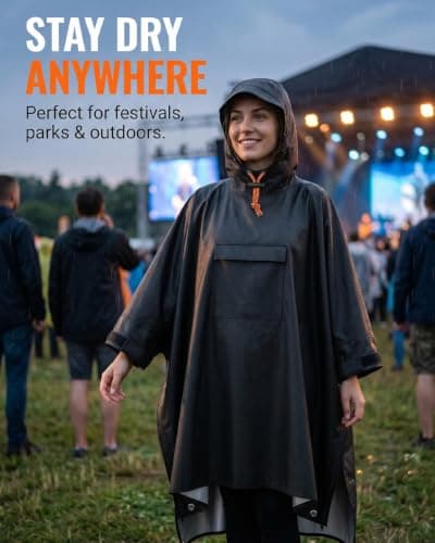 Poncho Waterproof Adult Plus Size New with Zipper Design Rain Poncho Waterproof Poncho Reusable Hooded For Hiking Camping Festivals Travel Lightweight Unisex Ponchos Festival Poncho Waterproof Black — view 2