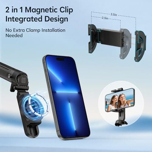 Magnetic Tripod for iPhone, 14.5" Mini Selfie Stick with Remote for MagSafe, Portable Pocket Size Selfie Stick with Metal Ring, Small/Compact Cell Phone Stand for Recording, Travel and Vlogging-Black — view 2