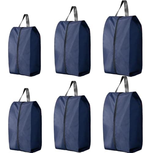 CJWLKJ 6Pcs Multi-Size Travel Shoe Bags Portable Travel Gifts Shoe Organizer with Zipper Closure, Waterproof Nylon Shoe Storage Organizer with Handle Travel Bags for Men and Women, Navy Blue