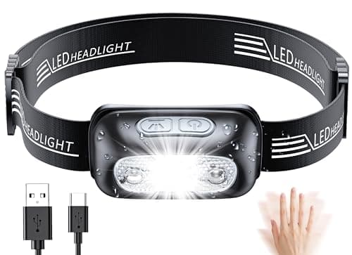 Babacom Head Torch, Rechargeable Super Bright LED Headlamp, Motion Sensor