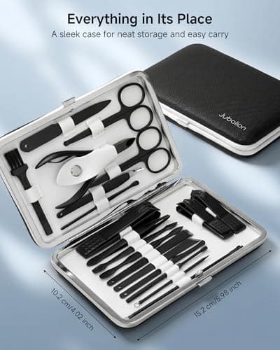 Manicure Set, 19 Pieces Professional Stainless Steel Nail Clippers with Black Leather Storage Case, Portable Care Kit for Travel or Home, Gifts — view 6