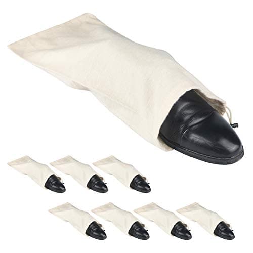 Shoe Storage Bags 100% Cotton with Drawstring for Men and Women for Travel Protecting and Storing Shoes (Off White, Set of 8)