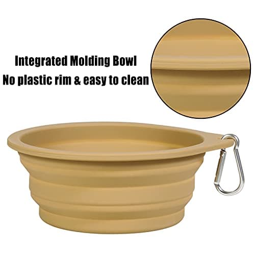 SLSON 2 Pack Dog Collapsible Bowl Large Portable Dog Bowl Pet Feeding Bowl Dog Food Water Bowl Pet Travel Bowl with Carabiner for Pet Indoor and Outdoor Activity (Navy + Khaki) — view 4