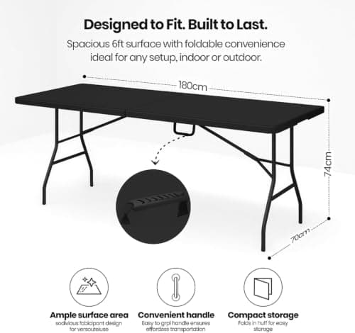 SAKUSEI Rectangle Folding Heavy Duty 6ft Table (Black, 2 Pack) — view 2