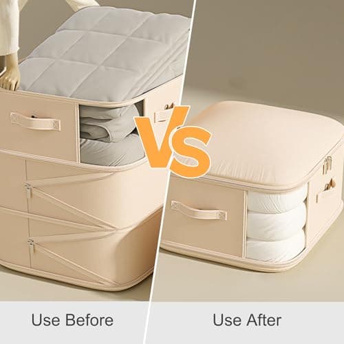 2Pack Compression Comforter Space Saving Bag - 136L Each 3 Layer Moistureproof Storage Bags with Dual Zips Washable Polyester Mouldproof Organiser Bags with Clear Window for Bedding Duvet (Beige) — view 5