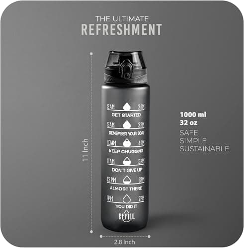 Roe Tenpo Water Bottle 1L, Sports Water Bottle with Time Markings, BPA-Free, Leak-Proof Drinks Bottle, Perfect for Running, Cycling, Gym, Yoga, Camping and Outdoor Activities, Black — view 4