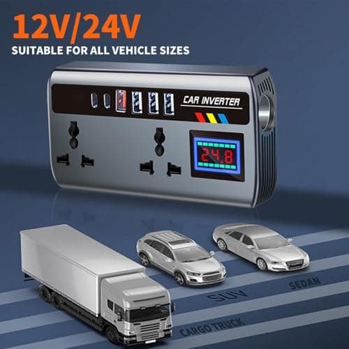 Vehicle Powers Inverter | Inverter Car Converter To Outlet Plug | 12V To 240V Interchangeable | 2 Sockets Output 3 USB Ports Outlet | 12V/24V 220V Outlet Adapter For Laptop Camping Road Trip — view 5