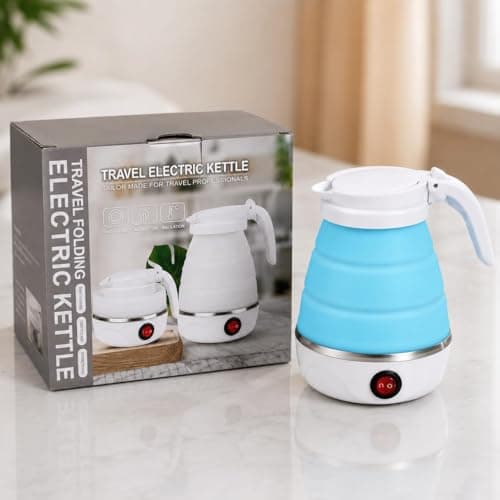 Collapsible Silicone Travel Kettle, Portable Mini Electric Water Boiler with Auto Shut Off, Food-Grade Small Foldable Hot Water Kettle for Travel Camping Hotel — view 2