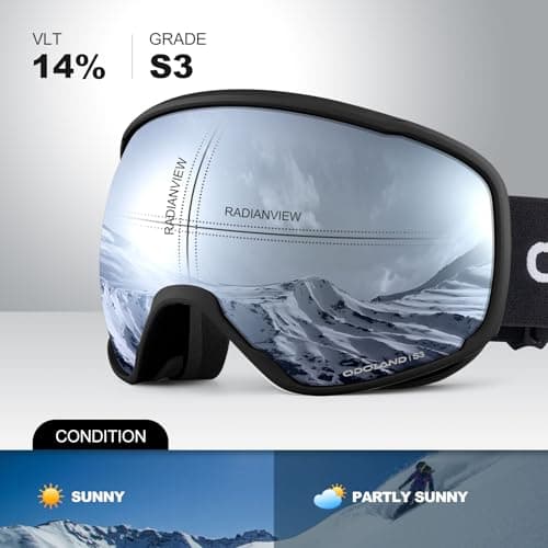 Odoland OTG Ski Goggles with Anti-fog, Anti-glare Lens UV400 Protection Adult Snow Goggles, Double Spherical Goggles for Skiing Skating Snowmobiles and Snowboards Suit Men and Women BS — view 2