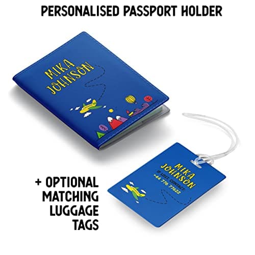 NOT JUST A PRINT My First Passport Cover Personalised - with Any Kids Name | Customised Fun UK Passport Holder | Toddler Children's 1st Passport Adventure Awaits Wallet (Superhero Brights) — view 3