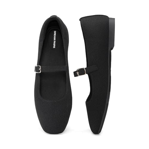 DREAM PAIRS Women's Mary Jane Square Toe Ballet Flats,Black,7