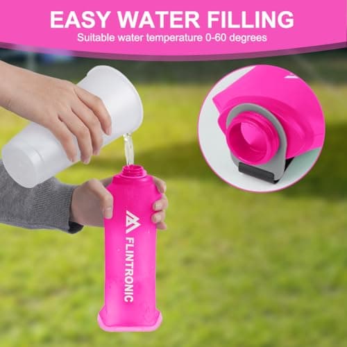 flintronic 2 Pcs Soft Flask, 500 ml/17oz TPU Foldable Running Water Bottle, Handheld Drinking Flask with Wrist Strap and Carabiner Clips, BPA-Free, BPA-Free, for Running, Cycling, Hiking, Pink — view 5