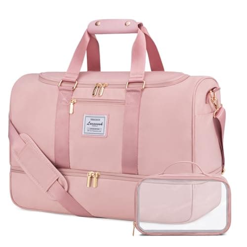 LOVEVOOK Travel Hospital Bag for Women, 50L Large Weekend Overnight Holdall Duffle With Toiletry Bag, Shoe Compartment & Wet Pocket, Waterproof Gym Yoga for Sports Flight, Pink
