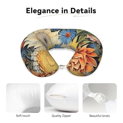 BOAITENYU Oil On Canvas Sunflower Memory Foam Travel Pillow Soft Comfort U-Shaped Neck Pillow Snug Fit Cushion for Travel Wearing — view 4