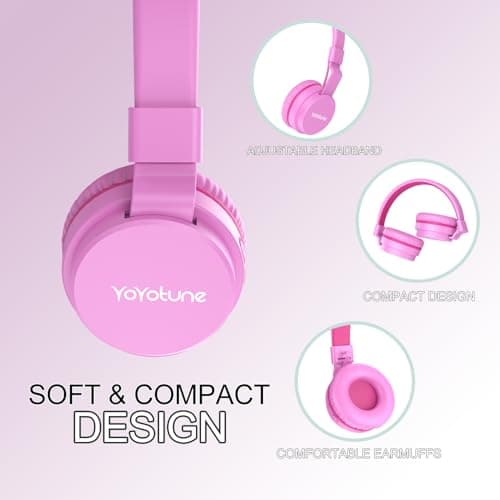Kids Bluetooth Headphones,Lightweight Kids Headphones Wireless,85/94dB Safe Volume,40H Playtime,Fast Charging,Bluetooth 5.3,Over Ear,Toddler Headphone Built-in Mic for School/Tablet/Travel (Pink) — view 2