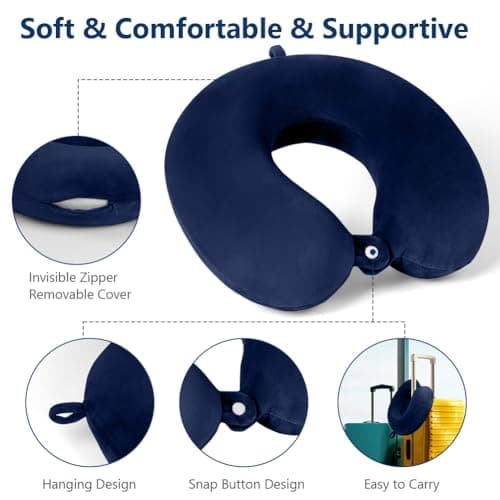 URAQT Travel Pillow, Memory Foam U Shaped Neck Pillow, Blue — view 4