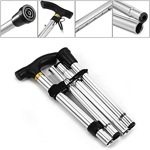 PLASTIFIC Walking Stick, Easy Adjustable Height Folding Extendable Walking Cane, Lightweight Flexible and Durable Walking Aid Mobility Aid Collapsible Walking Stick (Silver) — view 2