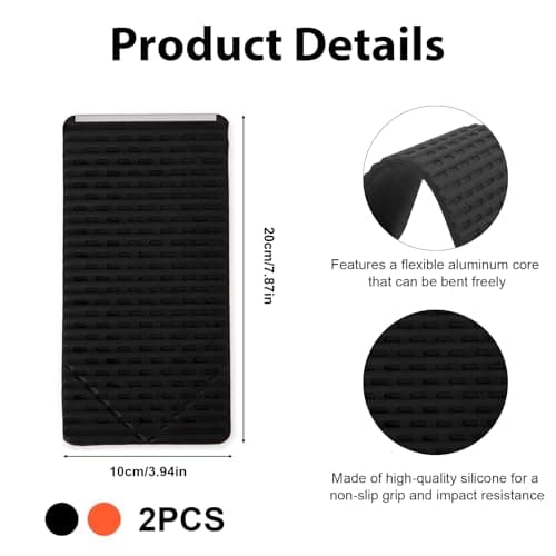 XAVURO Portable Foldable Silicone Phone Holder, Flexible Phone Stand for Desk, Adjustable Anti-Slip Mount, Bendable Freely Into Any Shape for Cell Phones, Mirror, Plane Travel (2, 1*Black，1*Orange) — view 2