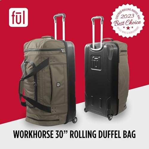FUL Workhorse 30-Inch Rolling Duffel Bag, Split-Level Travel Luggage with Hardshell Base and Wheels, Khaki — view 2