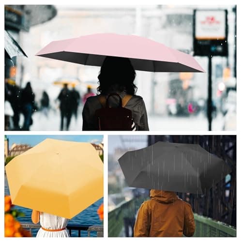Detontek Pocket Umbrella Foldable Compact, Mini Folding Travel Umbrella, Umbrellas, 6 Ribs Mini Travel Sturdy Pocket Umbrella Portable Uv Umbrella With Storage Box (Sweet beige) — view 4