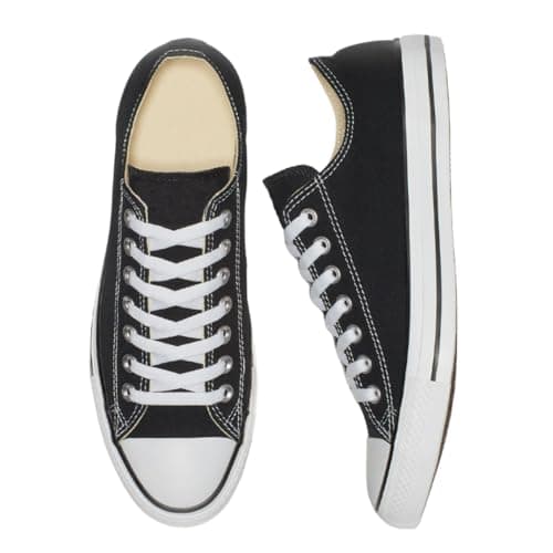 Mens Canvas Lace up Sporty Low Top Outdoor Trainers Sneakers Pumps Plimsolls with Rubber Toe Cap Shoes Black Size 8