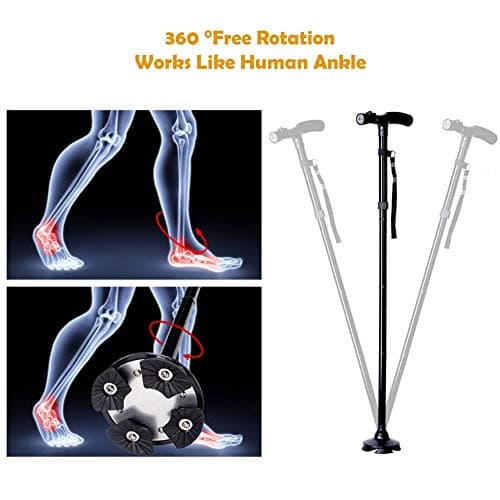 Folding Cane with Led Light, Adjustable Canes and Walking Sticks for Men and Women, Walking Cane Stick for Elderly with Cushion T Handle and Pivoting Quad Base… — view 4
