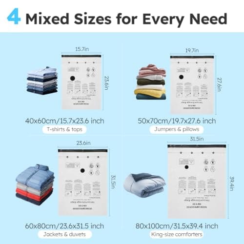 Hoikwo Vacuum Storage Bags with Cordless Electric Air Pump, 12 Pack Space Saver Vacuum Pack Bags for Clothes Duvet Bedding Comforter, Airtight & Reusable for Travel Suitcase — view 2