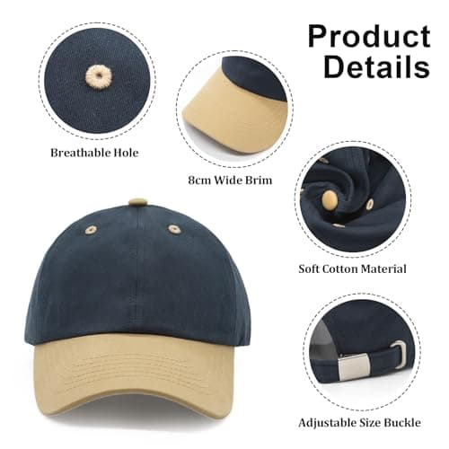 YAMEIZE Trendy Color Splicing Baseball Cap - for Women Men Hat UV Protection Unisex Sun Hat Sunscreen Adjustable Baseball Hat Travel Outdoor (UK, Alpha, One Size, Navy Khaki) — view 3