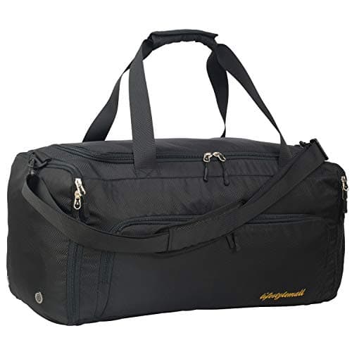 Foldable 40L Gym Bag - Mens & Womens - Sports Duffle - Travel & Airport Bag - Black with Shoe Compartment & Wet Pocket - Waterproof