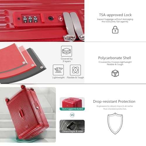 LIGHTGO Series 20/28/30 Inch Aerospace-Grade Hardshell Luggage – Max Capacity with Dual-Brake Silent Wheels (Red, 20inch) — view 6