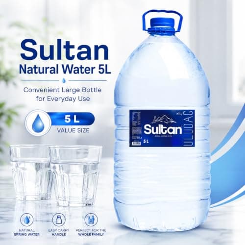 Sultan Natural Water 5L, Large Still Bottled Water, Natural Mineral Water Bottle with Carry Handle, Family Size Water Bottle, Ideal for Home, Office, Catering, Events, Travel — view 6