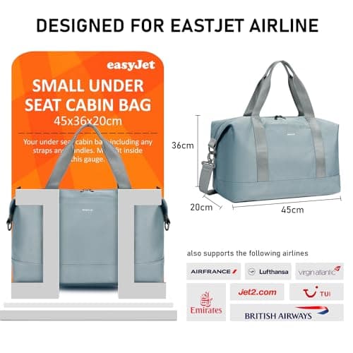 ECOHUB Easyjet 30L Cabin Bag 45x36x20 Underseat Travel Flight Bag Foldable Carry On with Removable Wet Pocket Waterproof Overnight for Women (Grey) — view 3